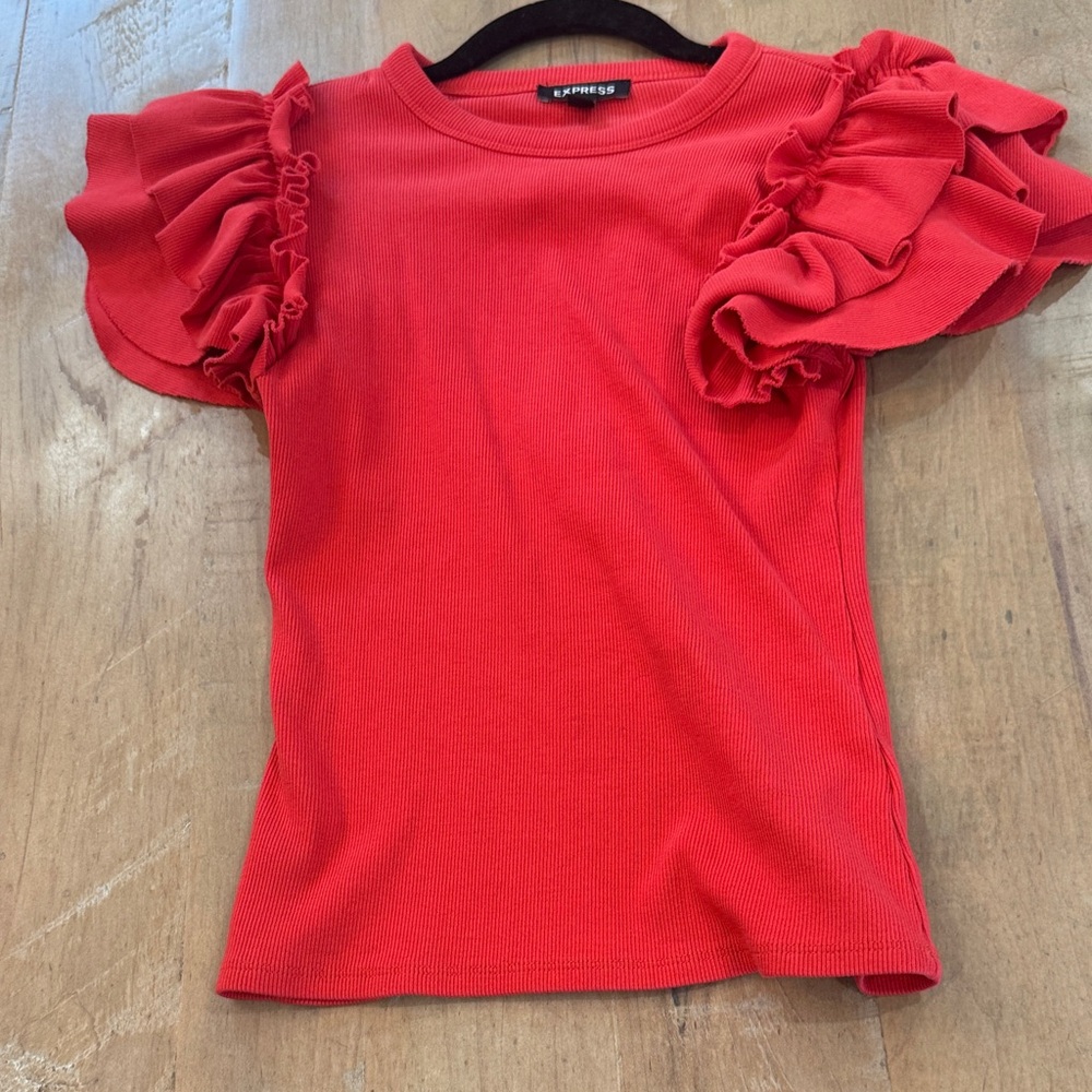 Express Kids Vibrant Red Ruffle Sleeve Tee